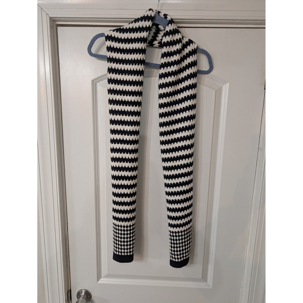 Talbots Black‎ White Geometric Knit Scarf Long Fringe cozy winter